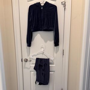 Navy Blue Velour Tracksuit Set